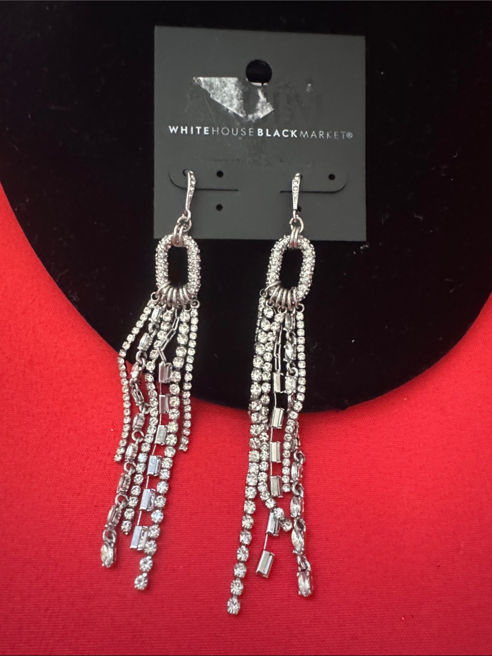 White House Black Market Silver Rhinestone Fringe Drop Earrings